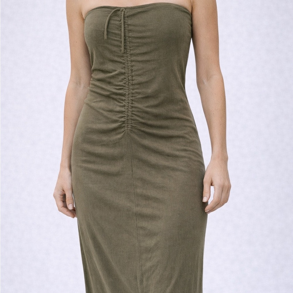 House of Harlow Green Ruched Strapless Midi Dress XL